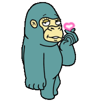 a cartoon gorilla is making a heart shape with his finger