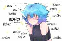 a girl with blue hair is surrounded by the words " boic "