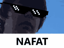 a man wearing pixelated sunglasses with the word nafat on the bottom