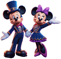 mickey mouse and minnie mouse are standing next to each other holding hands