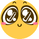 a yellow smiley face with big eyes and a pink blush on its cheeks .