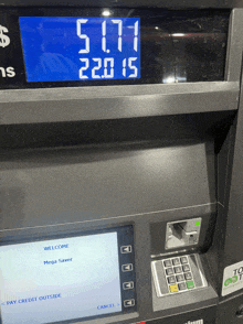 a gas pump displays the price of 5.17 cents