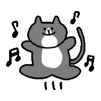 a cartoon drawing of a cat with music notes around it