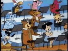 a group of cartoon characters are playing instruments in a band