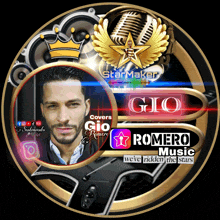 a logo for romero music shows a man with a crown