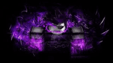 sonic the hedgehog is surrounded by purple flames on a black background in a dark room .