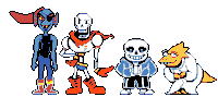 a group of undertale characters are standing next to each other .