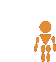 an orange icon of a person with circles and triangles on their body