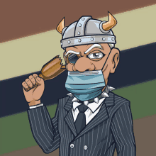 a cartoon of a man wearing a mask and holding a hammer