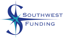 a logo for southwest funding with a blue compass