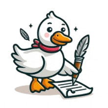 a duck is writing on a piece of paper with a pen .