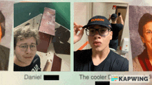 a man wearing glasses and a dunkin ' hat takes a selfie