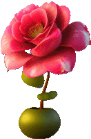 a painting of a pink flower in a green pot