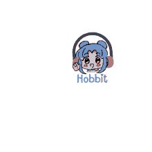 a cartoon of a girl wearing headphones with the word hobbit on it .