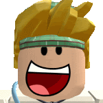 a cartoon character with a headband on his head is smiling with his mouth open .