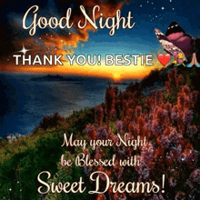 a good night thank you bestie may your night be blessed with sweet dreams greeting card