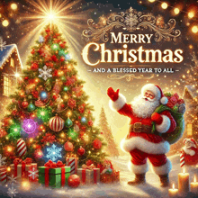 merry christmas and a blessed year to all is written above a christmas tree