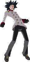 a pixel art drawing of a man with black hair and a white jacket