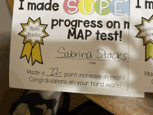 a paper that says i made super progress on the map test