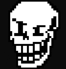 a pixel art drawing of a skull with a smile on it 's face .