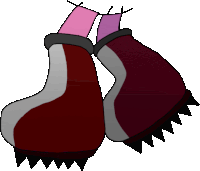 a pair of red and gray boots with spikes on the bottoms