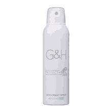 a bottle of g & h deodorant spray with a blue cap