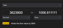 a screen shows a formula that divides the time value by 3600 seconds