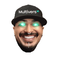 a man wearing a black hat that says multivers on it