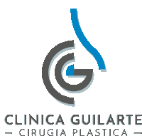 a logo for clinica guilarte cirugía plastica with a blue g