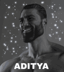 a man with a beard and the name aditya on the bottom