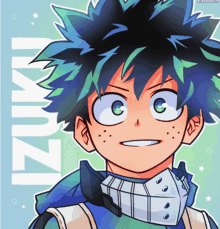 a picture of izuku from my hero academia with green hair