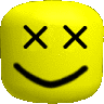 a yellow cube with a smiley face and crossed eyes on it .