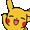 a pixel art drawing of a yellow pikachu with red cheeks and eyes closed .