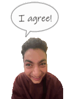 a boy with a speech bubble above his head that says " i agree "