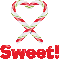 two crossed candy canes with the word sweet in red