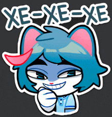 a sticker of a cat with the words xe-xe-xe written above it