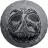 a black and white image of a skull in a circle .