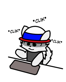 a cartoon drawing of a raccoon wearing a hat that says " clik "