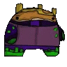 a purple and green cartoon character with a crown on top of it .