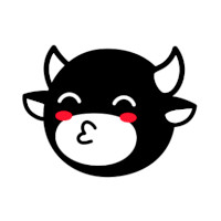 a cartoon illustration of a cow 's head with horns making a kissing face .