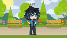 a cartoon character with the name luni on his head