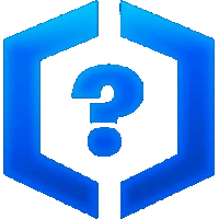 a blue and white hexagon with a question mark inside