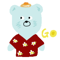 a drawing of a teddy bear wearing a red shirt with flowers on it and the word go below it