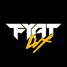 a black background with a white and yellow logo that says fyat