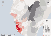 a map with chinese characters on it shows the number of people in each county