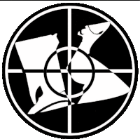 a black and white circle with a crosshair on it