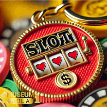 a red coin with hearts and a dollar sign that says slot