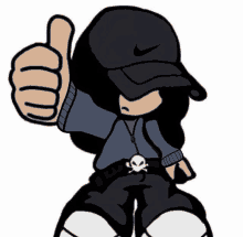 a cartoon character wearing a nike hat and giving a thumbs up