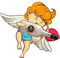 a cupid is holding a bottle that says 43 on it