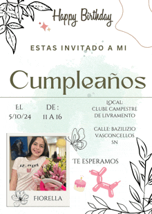 a birthday invitation in spanish with a picture of a girl named fiorella